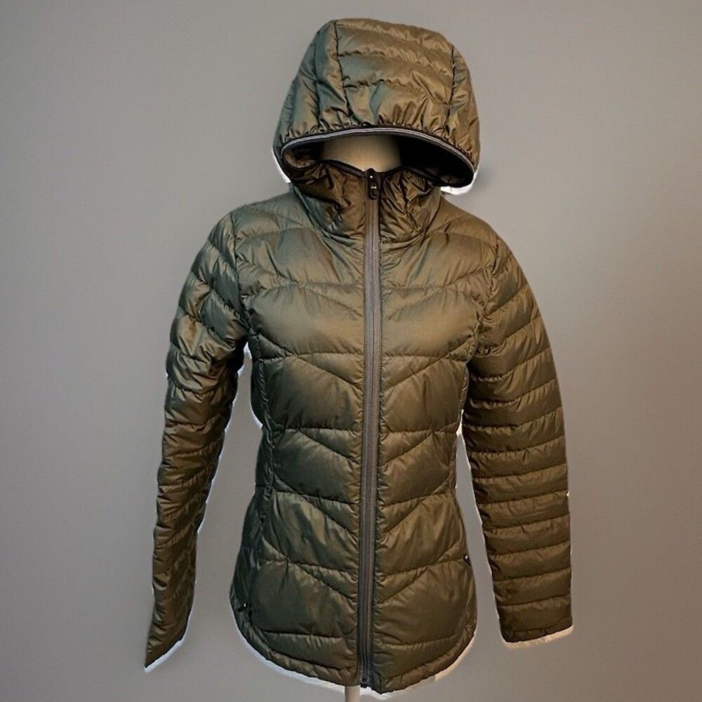 LOLE Hooded Lightweight Down Jacket Olive Size XS *FLAW*